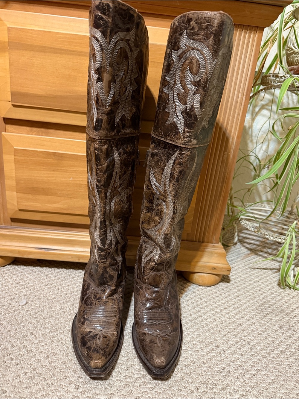 Dan Post Brown Embroidered Knee-High Western Boots - Picture 4 of 8